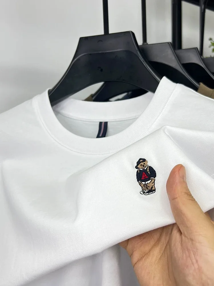 Marke mode teddybär bestickt kurzarm T-shirt männer sommer 100% baumwolle atmungsaktive Koreanische jugend casual rundhals top