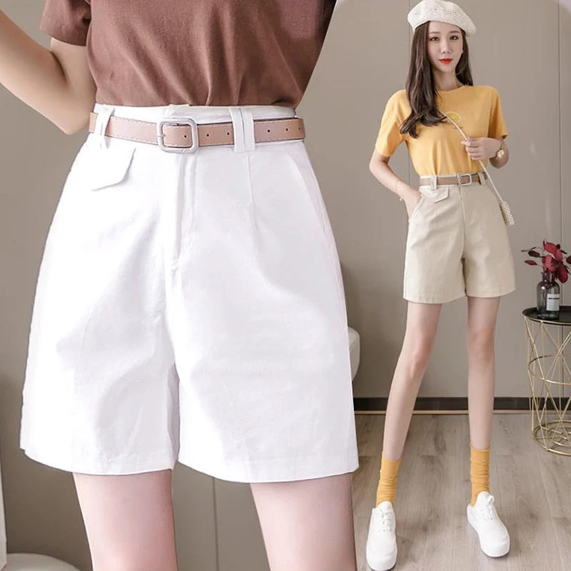 Summer New Thin Loose High Waist Shorts Pocket Solid All-match Plus Size Wide Leg Pants Office Fashion Casual Women Clothing