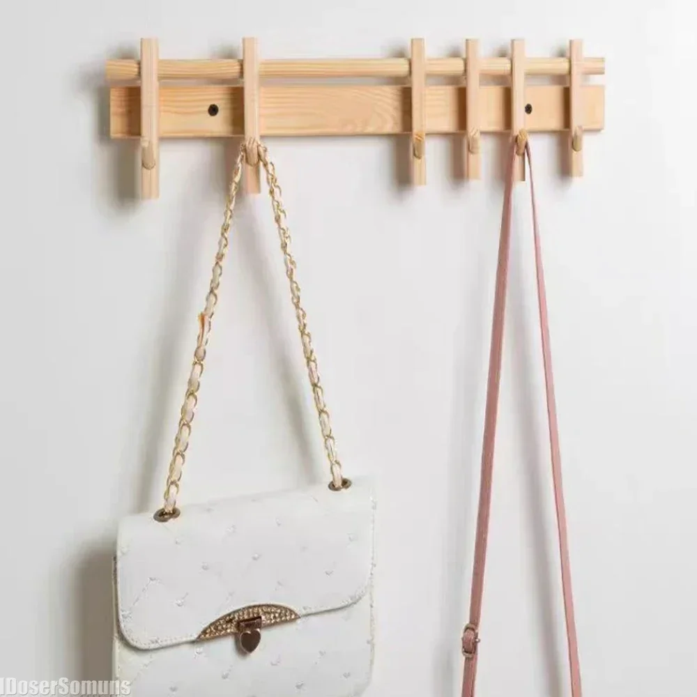 Nordic Solid Wood Coat Rack Wall Hanging Movable Hooks for Clothes Hats Keys Hangers Entrance Decor Home Organizer