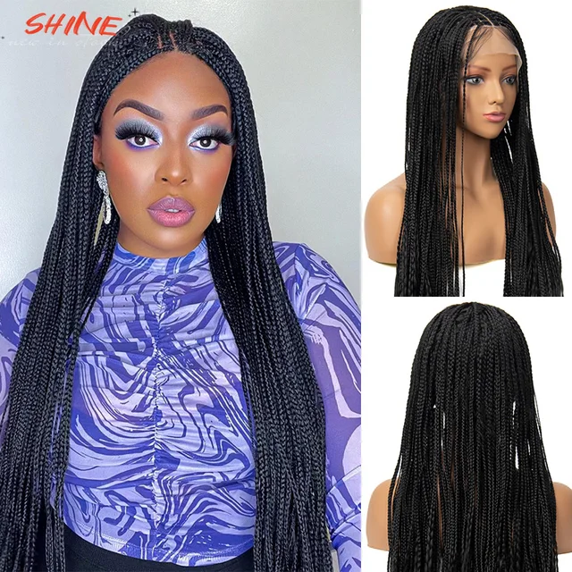 SHINE 30 Inches Box Wig Long Synthetic Lace Front Wig 13x4 Lace 150 Braids Wig For