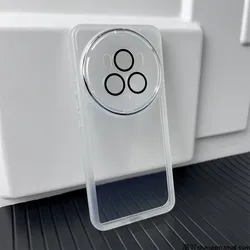 Luxury Soft Clear Silicone-Acrylic Phone Case with Glass Lens Protector for Magic 6 Ultimate (Transparent White)