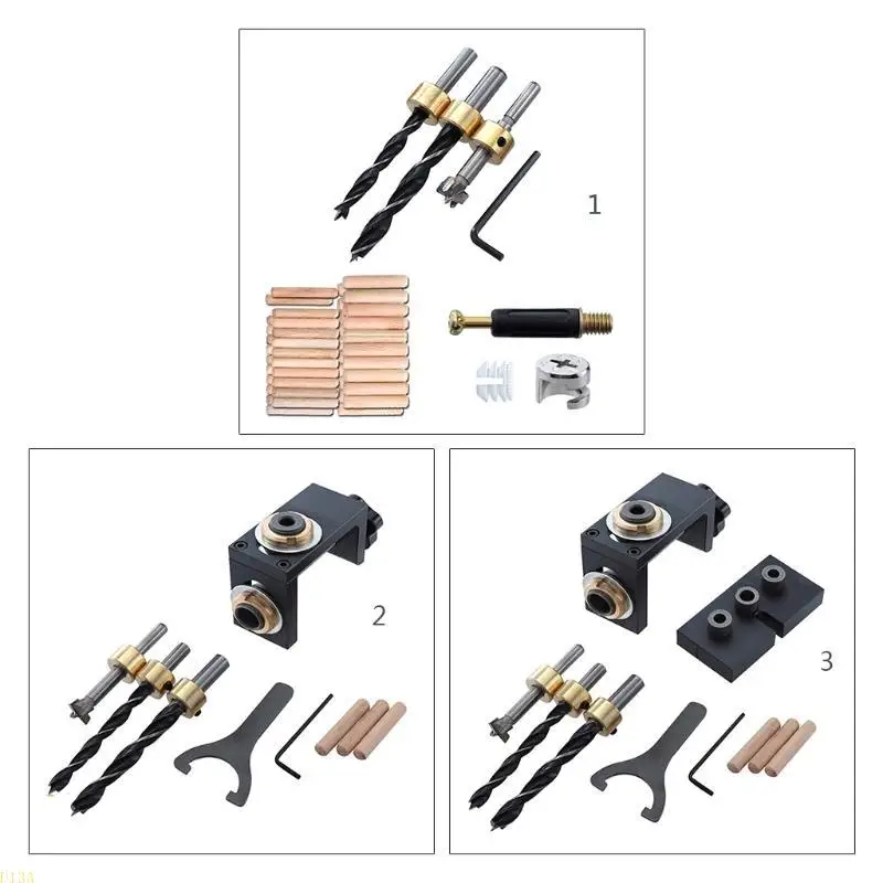 U13A 3-in-1 Holzbearbeitung Bohren Locator Selbst Zentrierende Dübel Guide Dübel Jig Positionierer Bohrer Set Holzbearbeitung – Detail 1