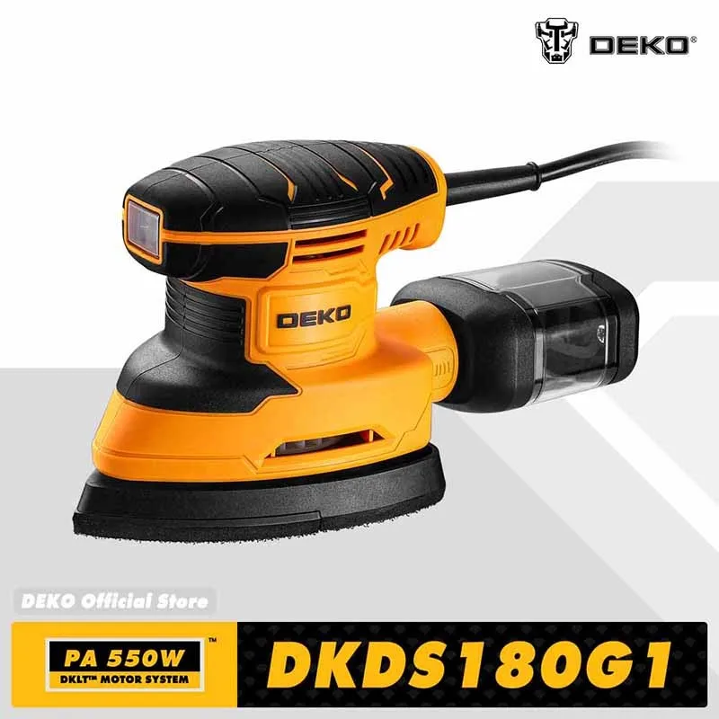 DEKO 220V Power Electric Mouse Sander Tool 13000rpm with 3 Sanding Pad 12 Sandpaper Dust Collection Sander for Wood Woodworking