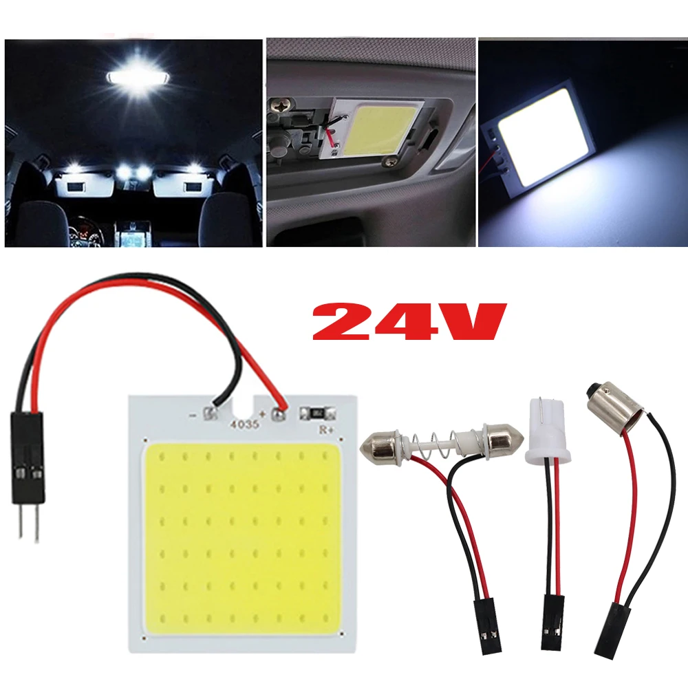 24V Truck Car Interior Dome Reading Lights T10 W5w Festoon Adapter Led 48 COB White Panel Lamp Auto Map Trunk Light