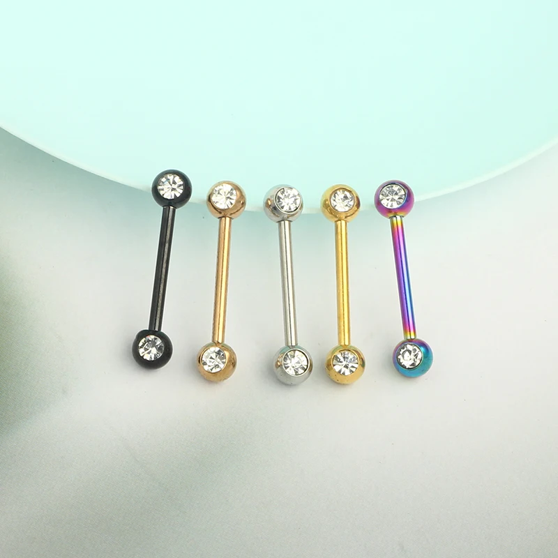wholesales straight barbell crystal tongue rings 14g nipple rings nipple piercing jewelry 16mm nipple bar shield body jewelry mi
