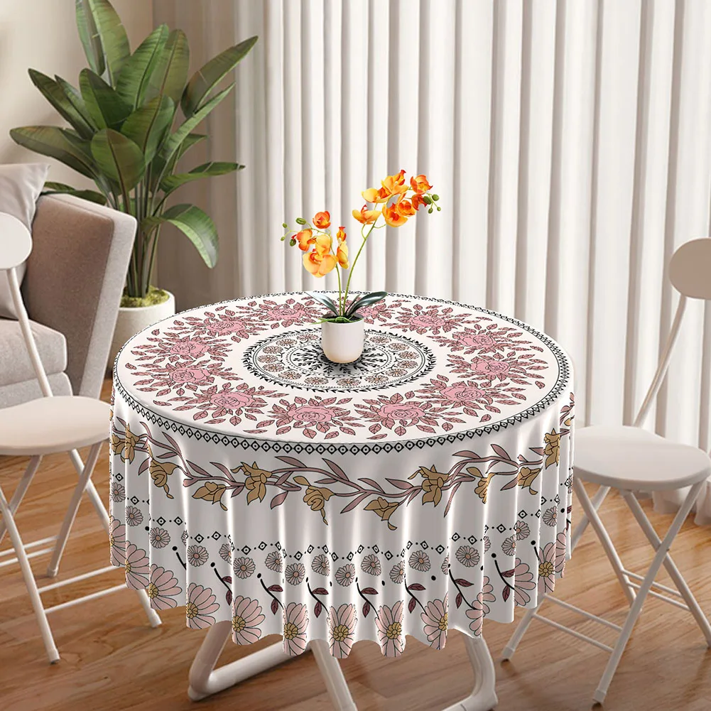 

Table Decor Round Tablecloth Southeast Asian Style Versatile Washable For Gathering Party Table Decorative Cloth