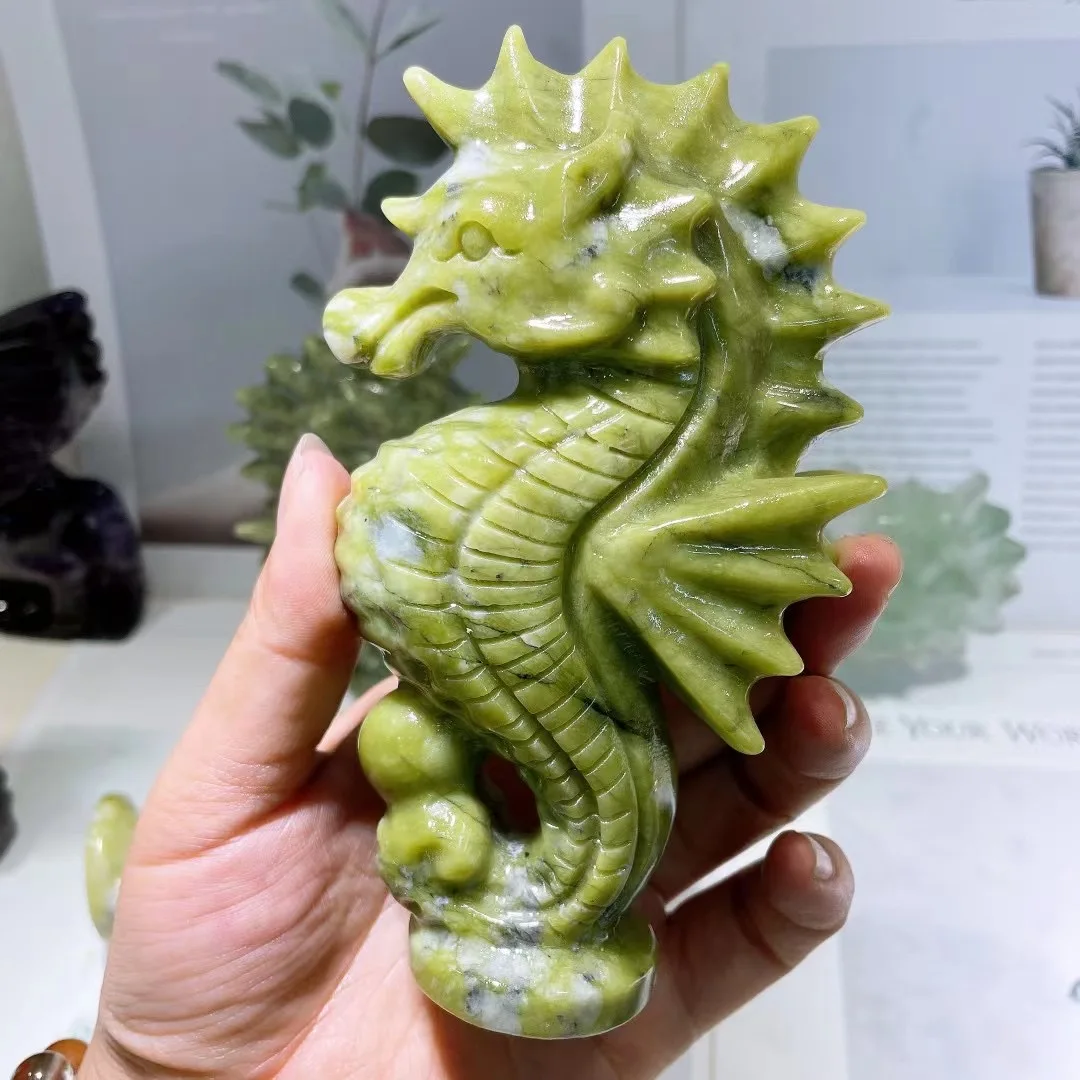

1 Pc Natural Stone Serpentine Sodalite Fluorite Handmade Sea Horse Carved Animal Crystal Craft Home Decoration Gift