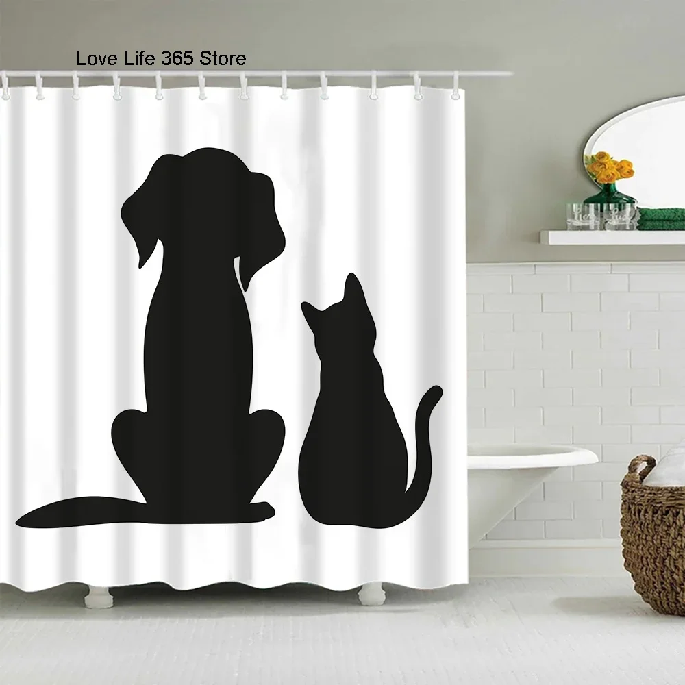 Puppy Cat Cute Cartoon Shower Curtains Washable Fabric Polyester For Bathtub Art Bathroom Decor Partition With Hooks Waterproof 4