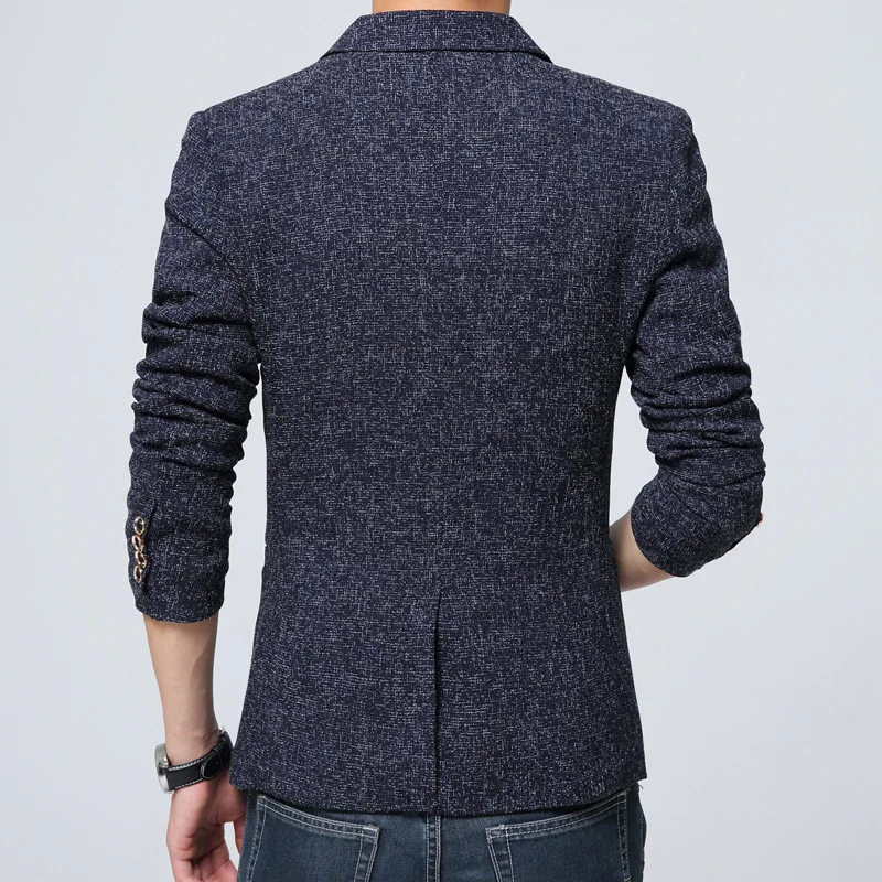 Men's Suit Jacket High-quality Linen Plaid Black Blue Gray Business Formal Fashion Slim Fit Blazer Single Button Chic Male Coats