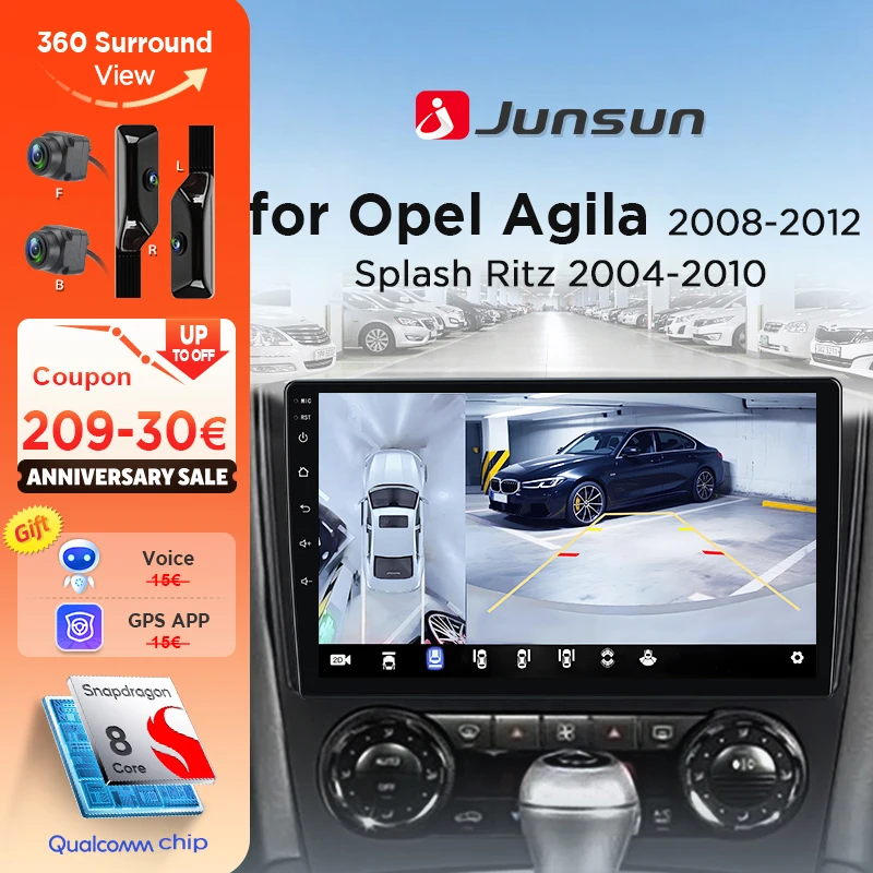Junsun 360° ° Panorama Kamera Auto Radio Für Suzuki Splash Ritz 2004-2010 Für Opel Agila 2008-12 Drahtlose CarPlay Android auto GPS