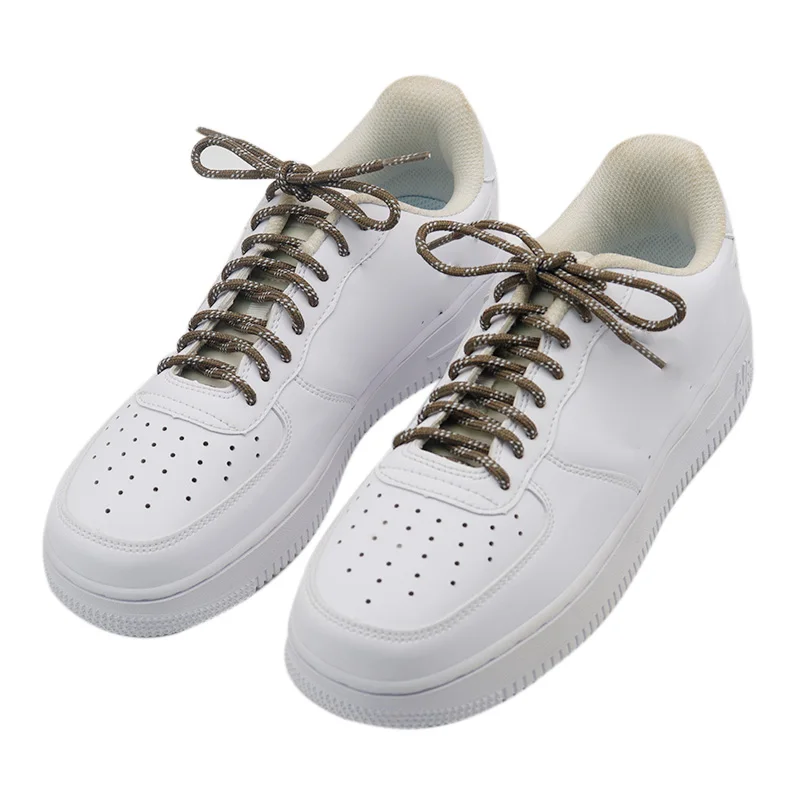 A Pair of Round Solid Polyester Material Laces 3 Color Striped Laces 4.7mm Martin Boots Mountain Boots High Quality Shoelaces