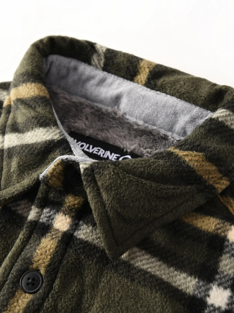 Men's Plaid Long Sve Fce Lined Thiened Loose Winter irt Faionable Urban Sle Polyester Fiber Youth Casual irt