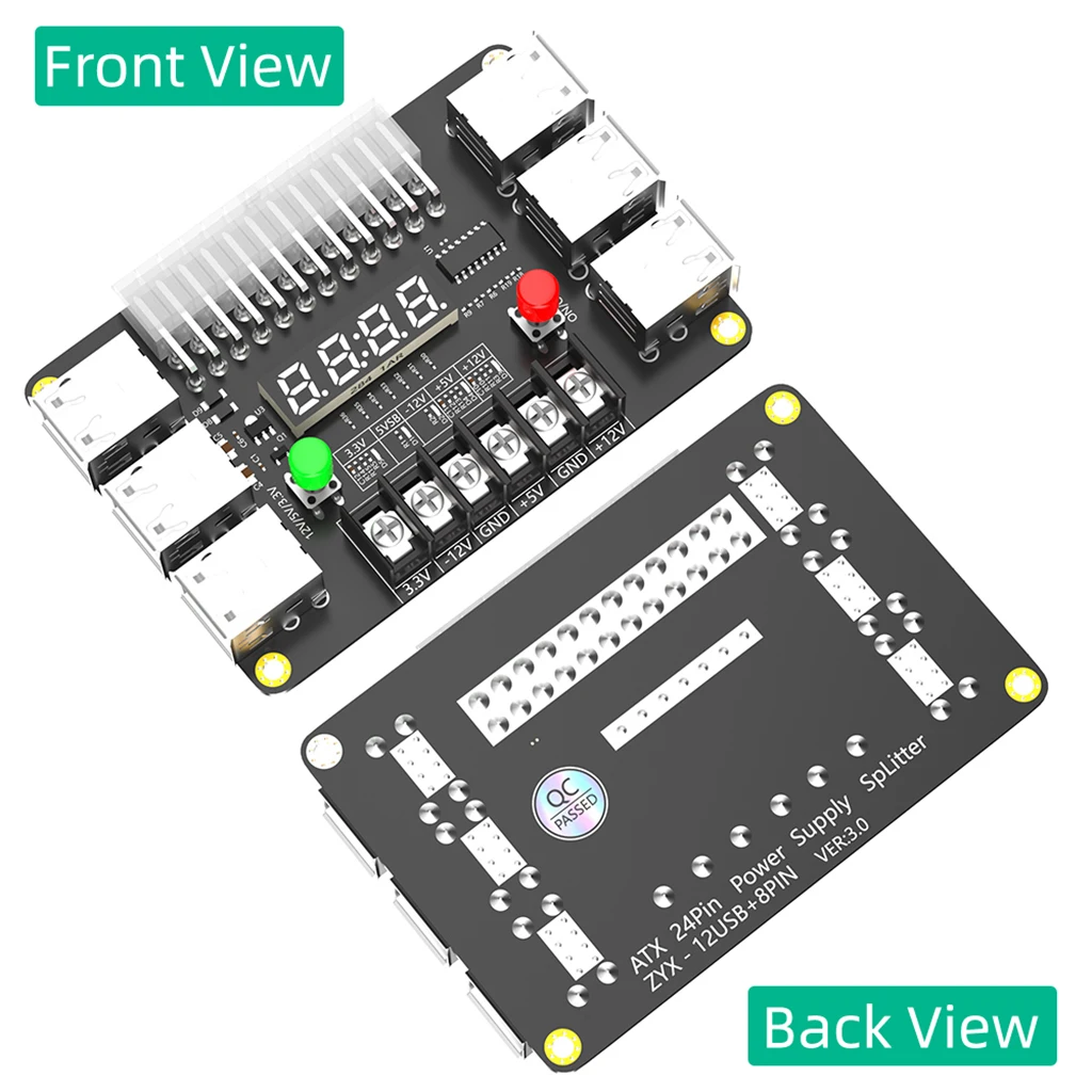 USB ATX 전원 공급 장치 브레이크 아웃 보드, 아크릴 케이스 지지대, 출력 전압 3A, 최대 출력, 12 포트, 3.3V, 5V, 12V -12V