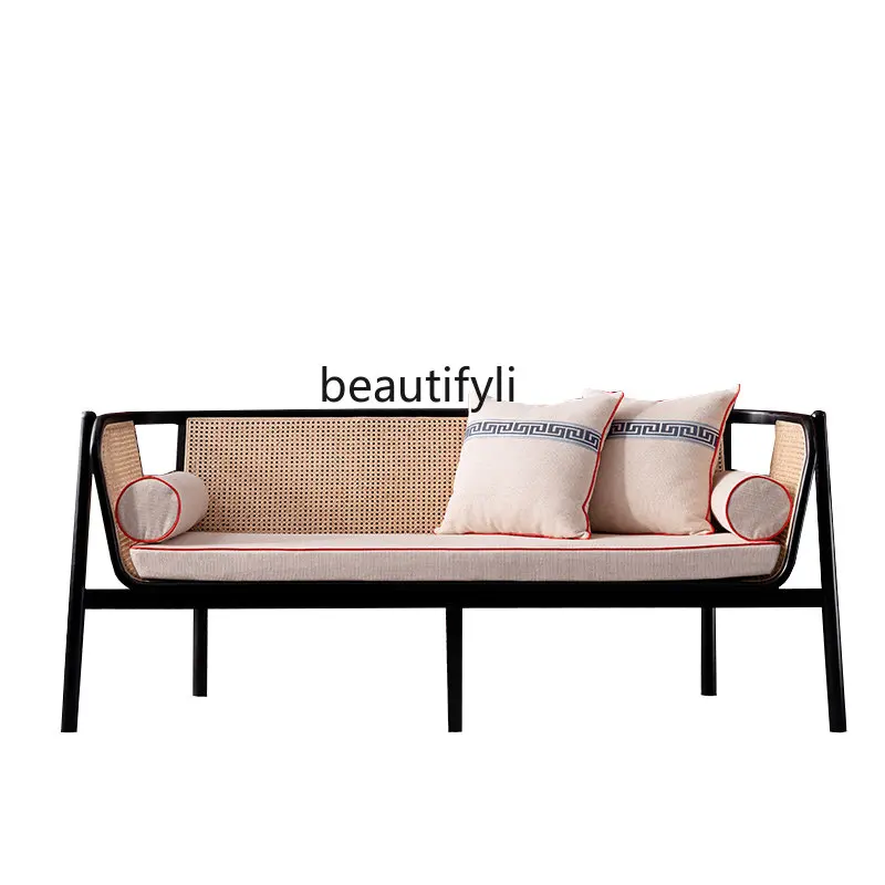 

Rattan Sofa Home Living Room Armchair Solid Wood Double Rattan Chair Combination