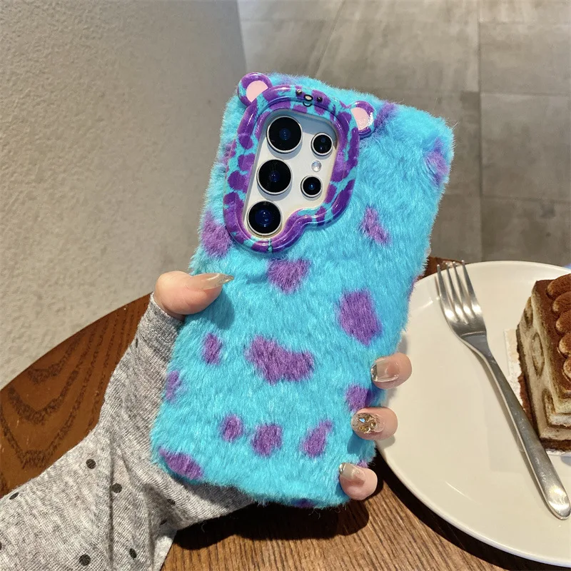 Leopard Print Plush Phone Case with Wrist Strap and Shockproof Cover