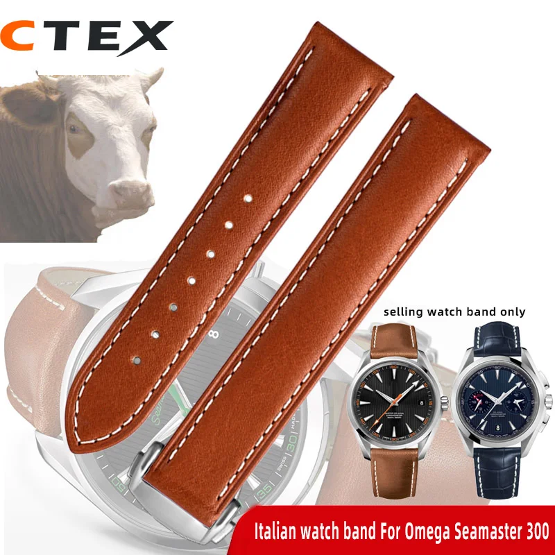 Cinturino In Pelle Italiana 19Mm 20Mm 21Mm Per Omega Seamaster 300 150 Speedmaster 007 At150 Bracciale Con Cinturino Marrone Chiusura Dispiegante
