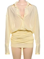 Weird Puss Ruched See Through Dress Women Patchwork Single-Breasted Full Sleeve Bandage Tassel Trend Streetwear Mini Bodycon - Image 6