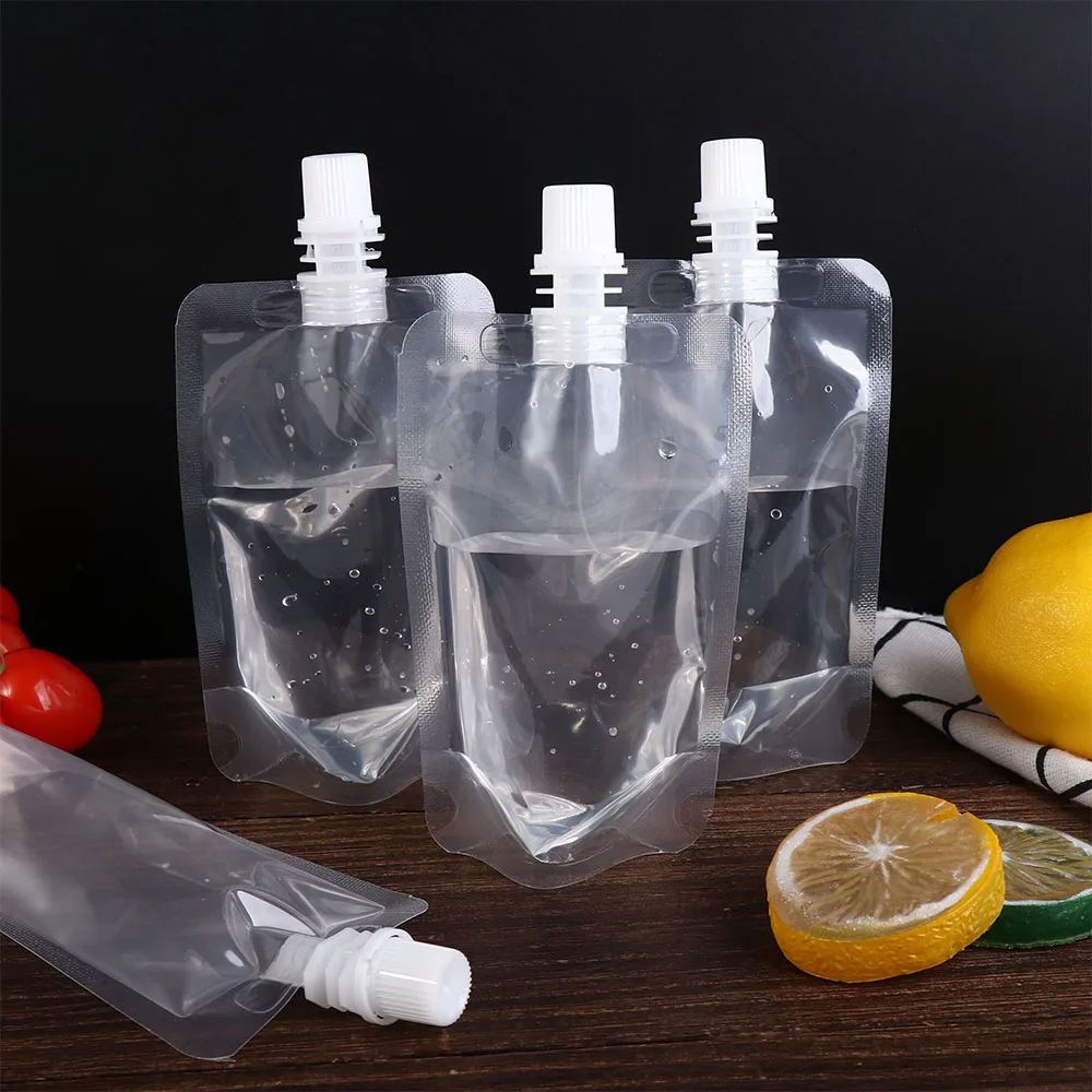 100ml-500ml Travel Drink Spout Pouches Transparent Plastic Bags Sealed Juice Storage Beverage Ice Cold Drink Pouch 10pcs Plastic Food Storage Bags