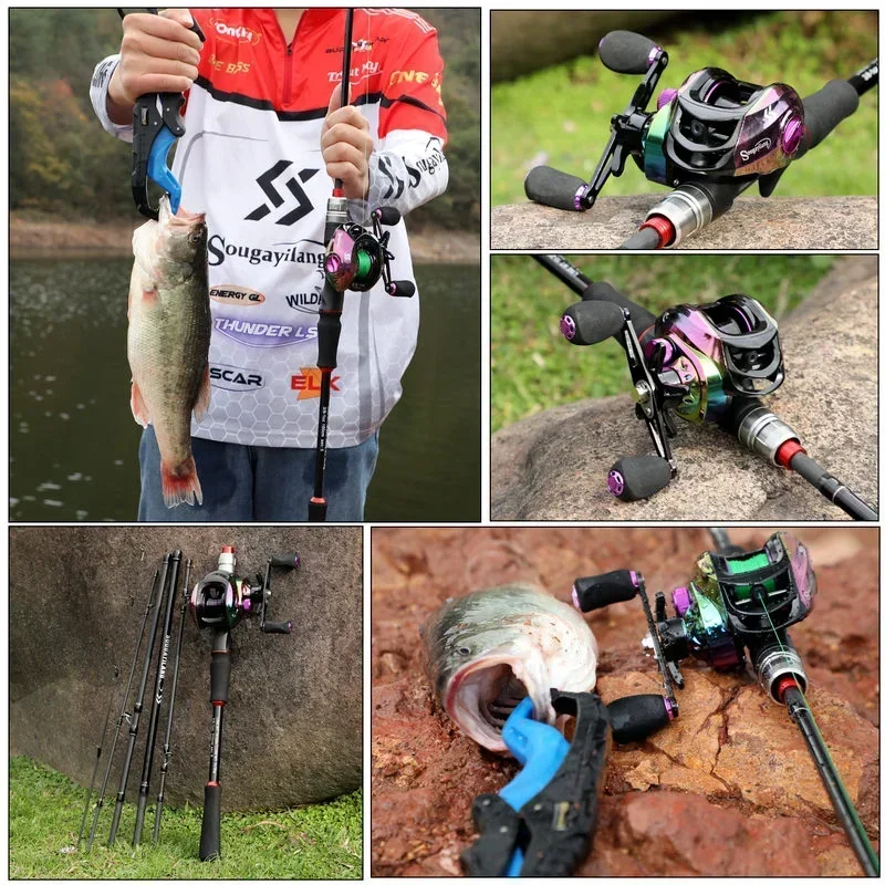 Fishing Pole Set Fishing Rod And Reel Combo Fishing Rod Sougayilang Fishing Rod Reel Combo 1.8M-2.1M Lure Fishing Rod and 7.2:1 High Speed Baitcasting Reel Set Tackle Pesca