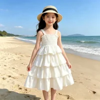 Robe d'été 2026 pour filles, sans manches, à bretelles, style décontracté, à volants superposés, pour la plage ou les fêtes, pour enfants de 3 à 12 ans 3