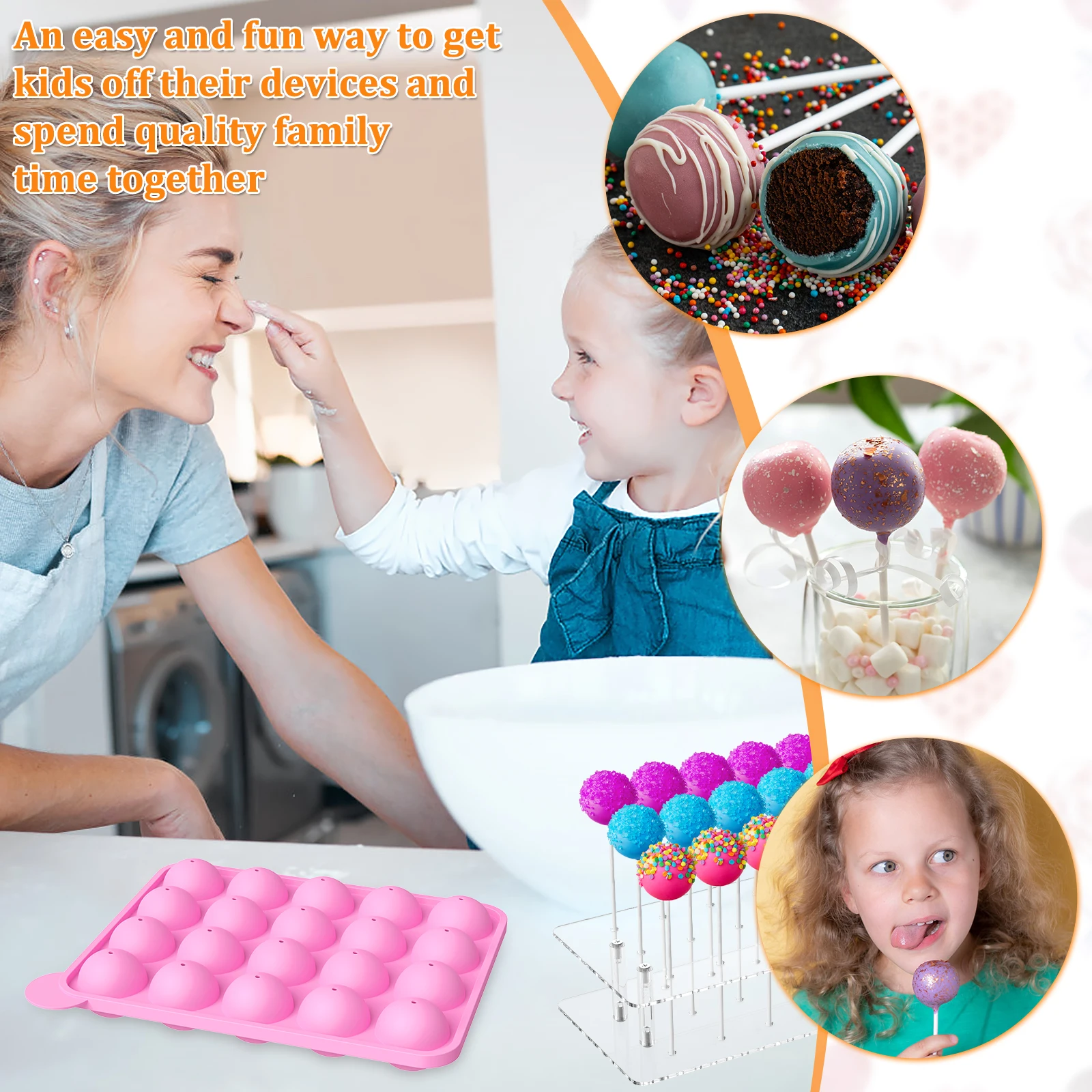 Kit Completo Per Cake Pop - Stampo In Silicone, Supporto Acrilico, Bastoncini E Sacchetti - Foto 6