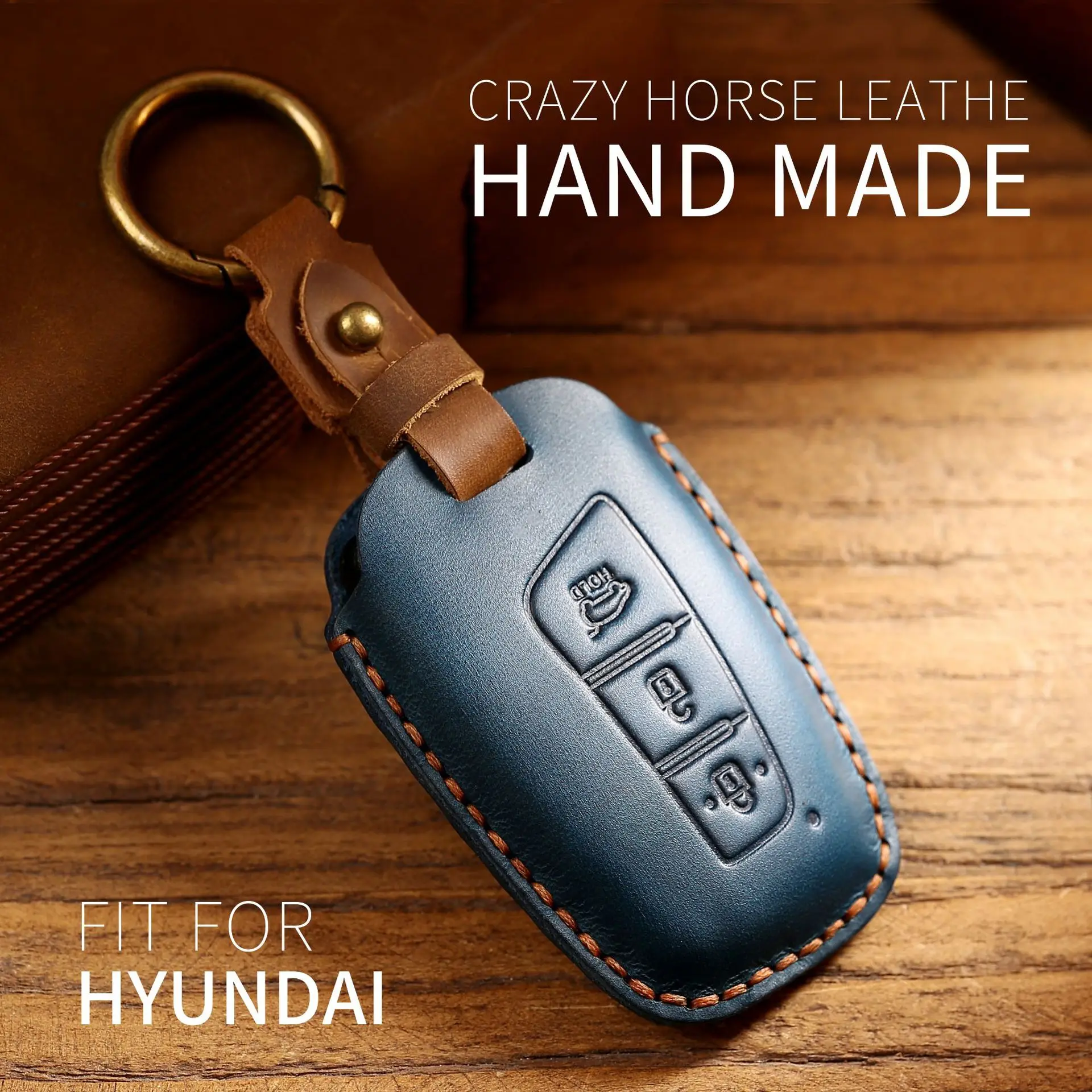 Leather Remote Auto Car Key Case Cover Holder Shell Fob Bag for Hyundai