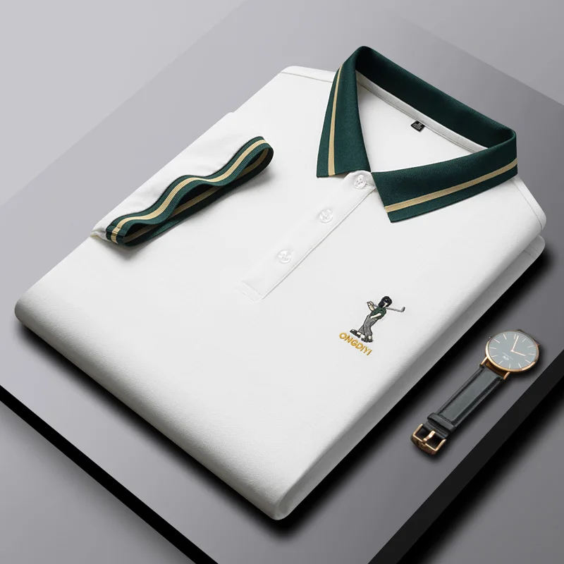 

High quality mercerized cotton short-sleeved POLO shirt Men's 2023 summer fashion embroidery T-shirt contrast lapel men's top
