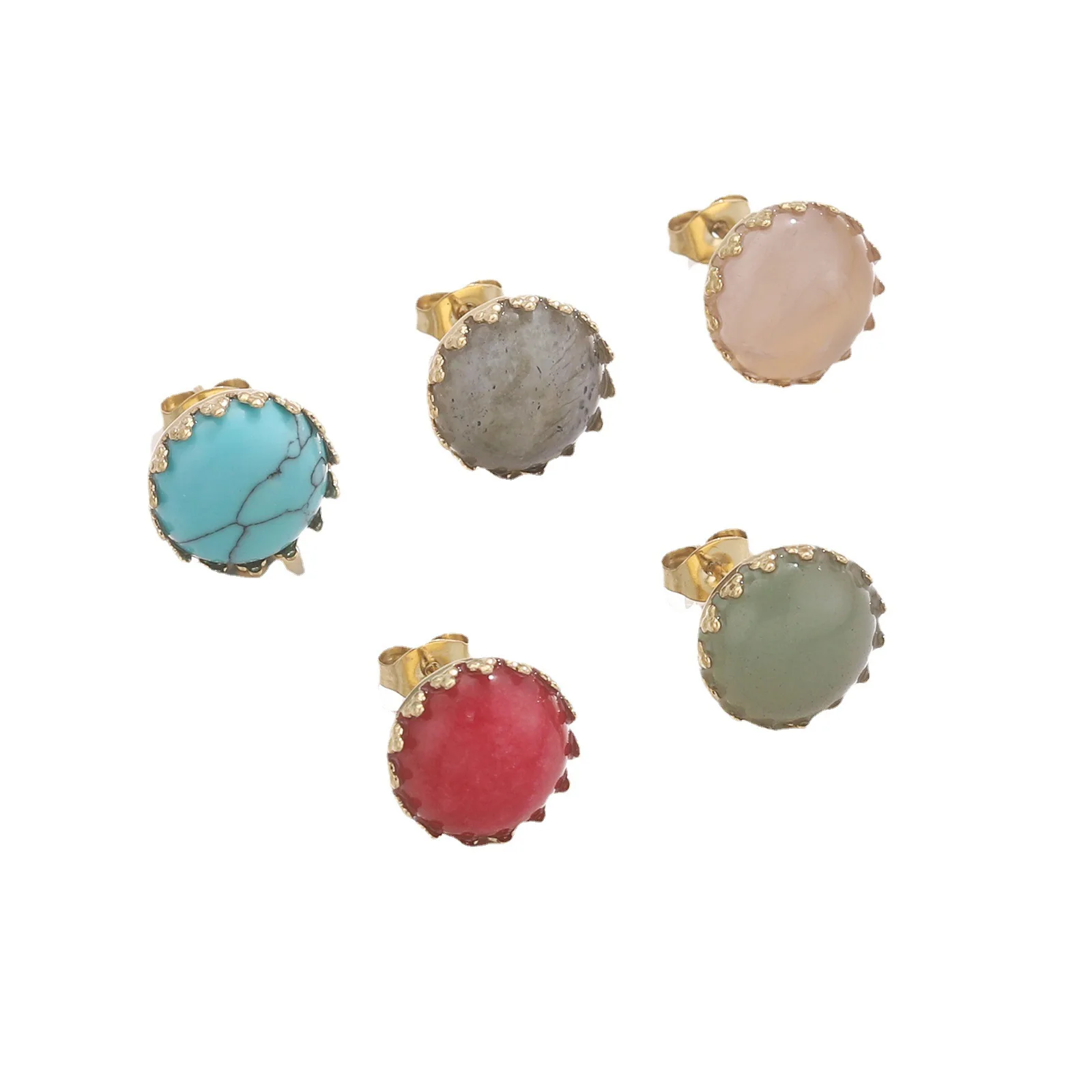 Stylish 18K Gold Plated Stainless Steel Natural Stone Stud Earrings Chic Hypoallergenic Handmade DIY Jewelry 4