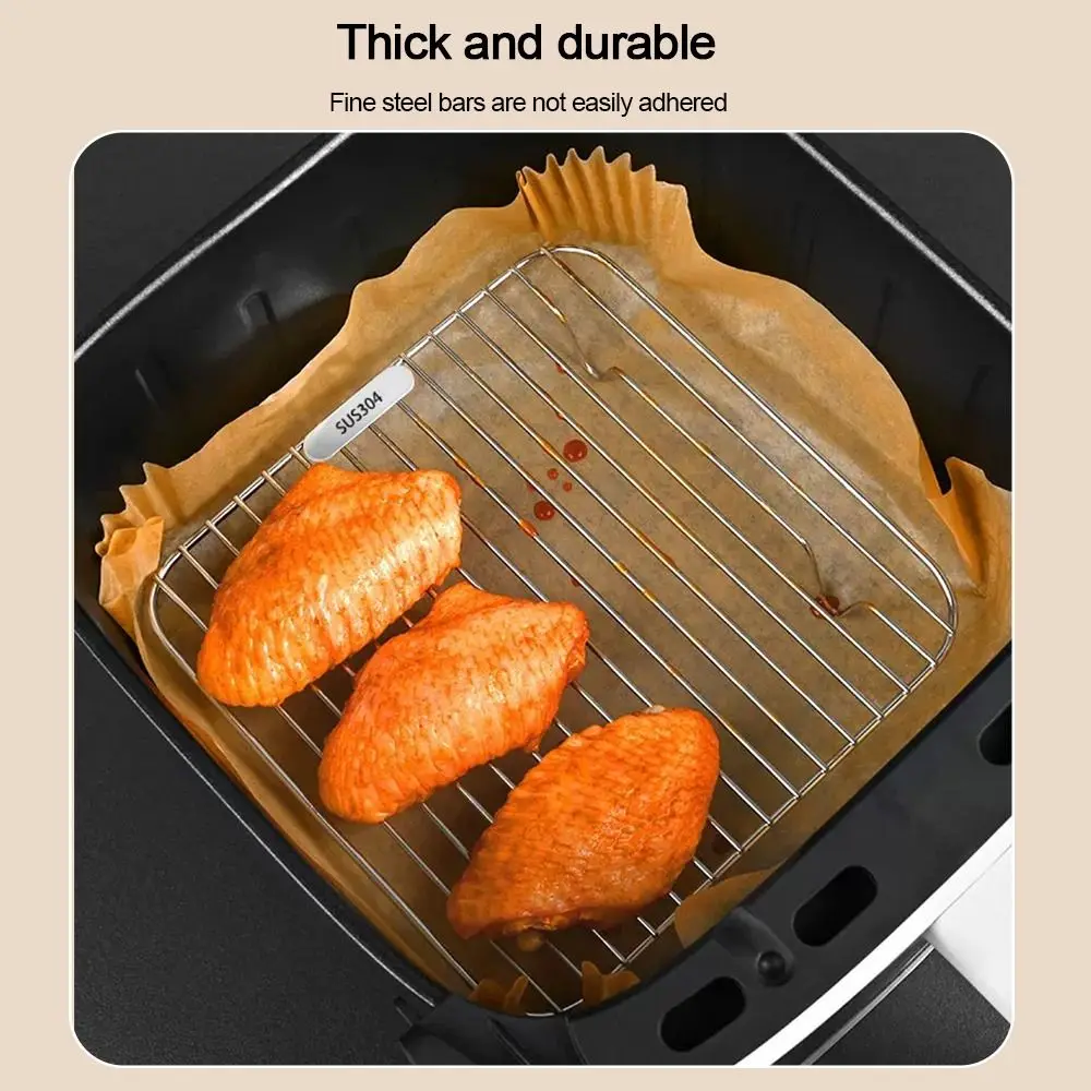 Rundes quadratisches Kochregal mit Fuß, verdicktes Luftfritteuse-Gestell, Grillnetz aus Edelstahl 304, für Zuhause, Küche, Ofen, Dampfgarer – Detail 3