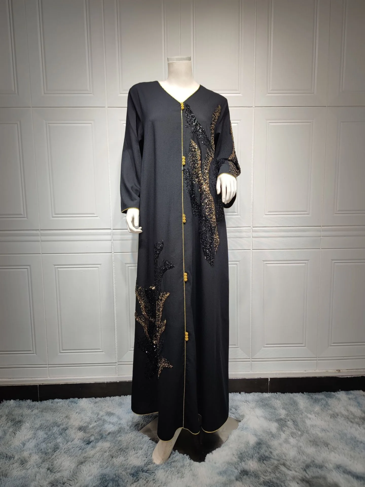 Abaya for Women Morocco Arab Dubai Muslim Women's Long Sleeve Spliced Beaded Embroidered Loose fitting Dress Clothing