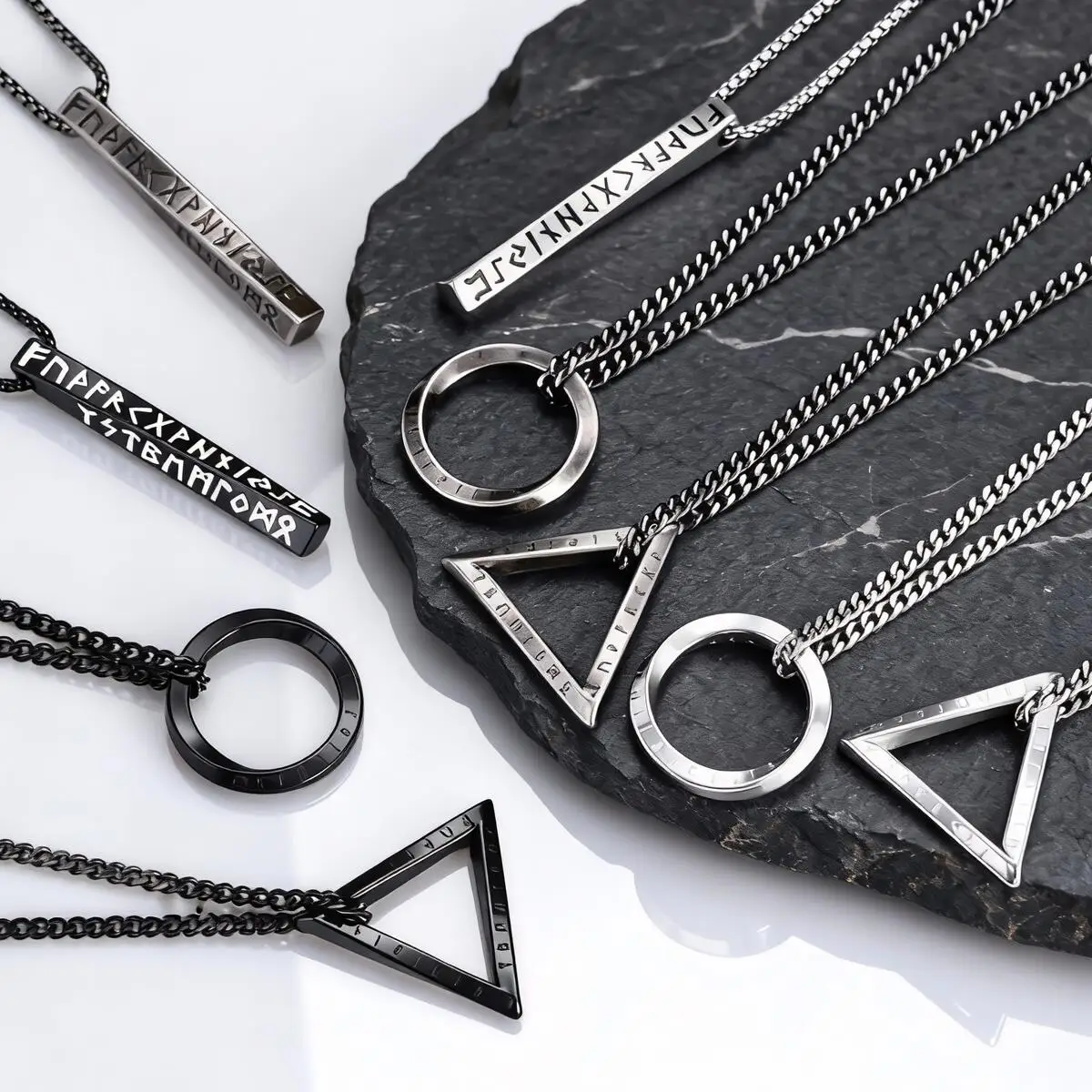 Herren Wikinger Rune Talisman Halskette, Vintage Edelstahl Mobius geometrische Halskette, Schmuck Geschenk für BBF Papa Sohn Ehemann