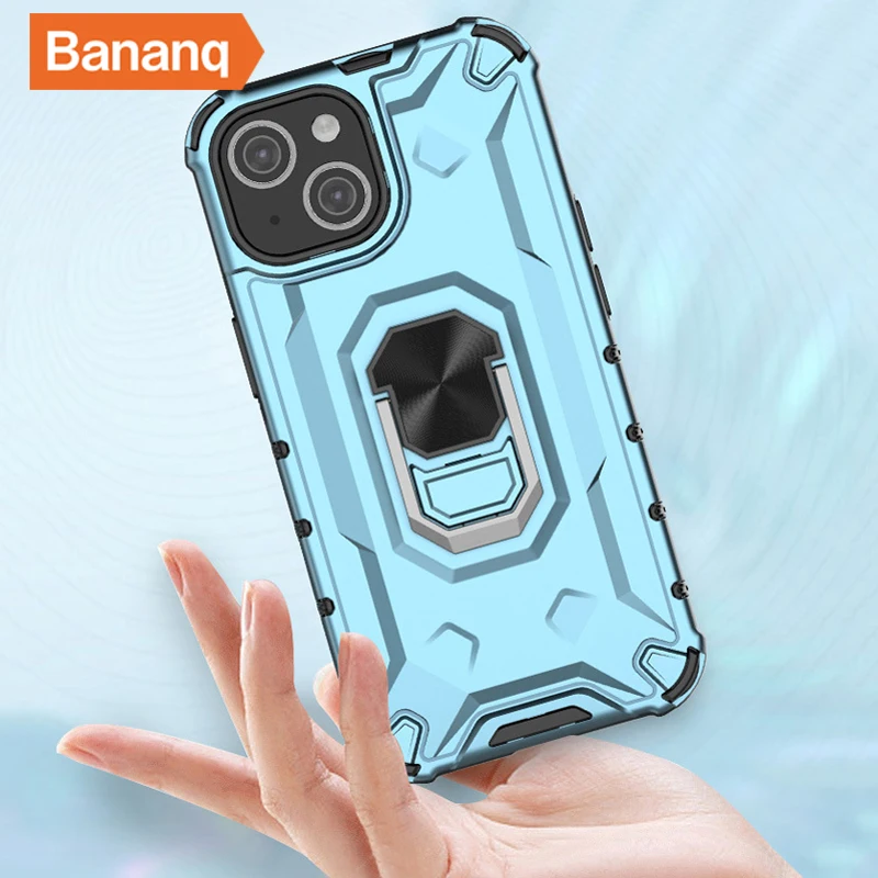 Bananq Shockproof Metal Ring Holder Back Case For iPhone 15 14 Plus 13 Pro Max Magnetic Stand Phone Cover_voghion.com