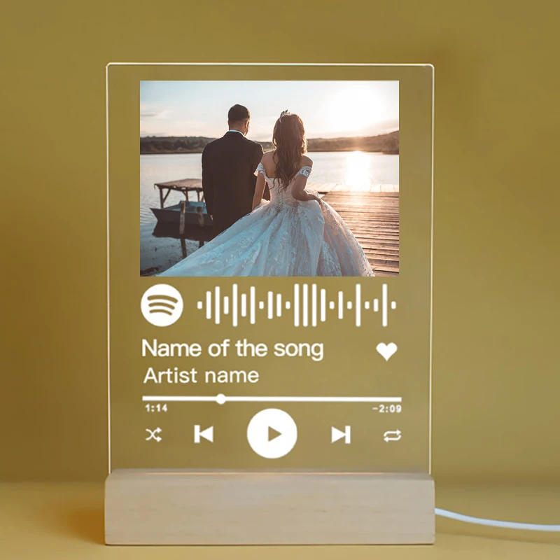 Photo Custom Acrylic Board Spotify QR Code Music  Color Printing Home Desktop Decoration LED Lights USB Port Anniversary Gifts customized couple photo frame song music code personalized image acrylic board wooden led lamp night lamp anniversary gift