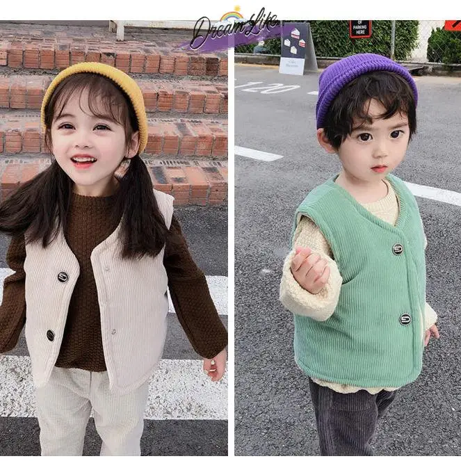 두꺼운 양털  조끼 소년 내부 외부 착용 면화 자켓 가을 겨울 어린이 의류 어린이를위한 따뜻한 탑  소년