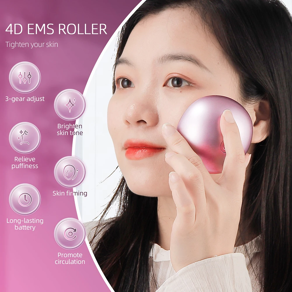 EMS Facial Massager 4D Facial Roller Face-lifting Device Micro Current Tighten Skin Firming Anti Wrinkles Relieve Puffiness