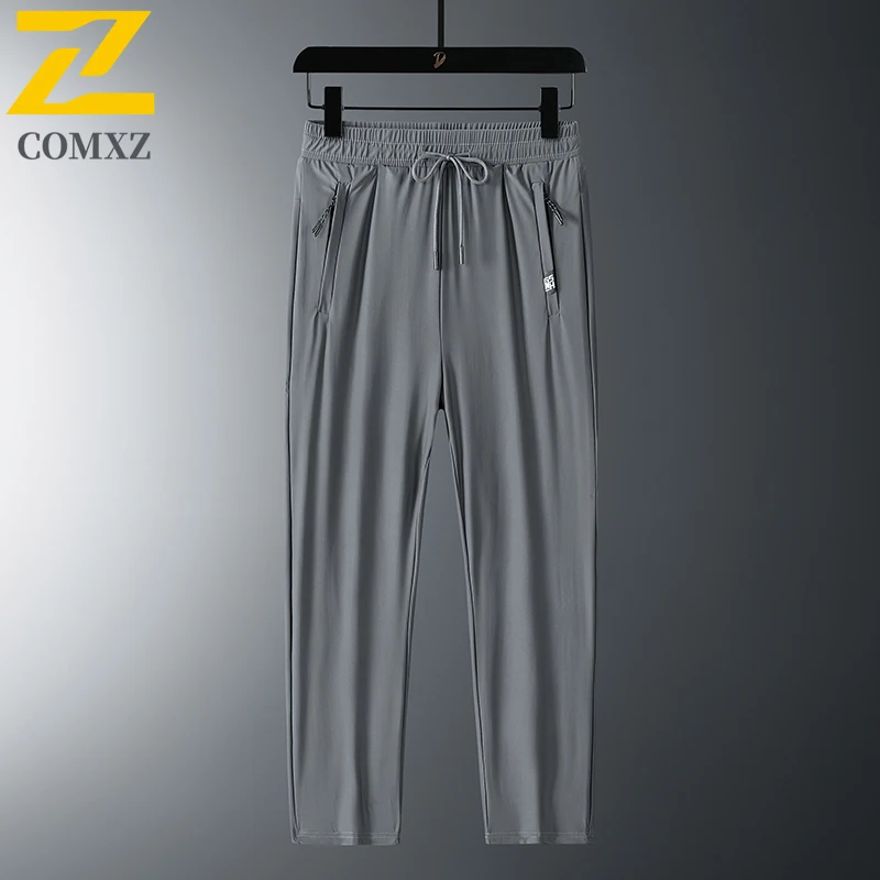 8xl Size Ice Silk Trousers Men's Spring Summer Fashion Drawstring Elastic Waist Straight Pants Casual Comfortable Jogging Pants 6