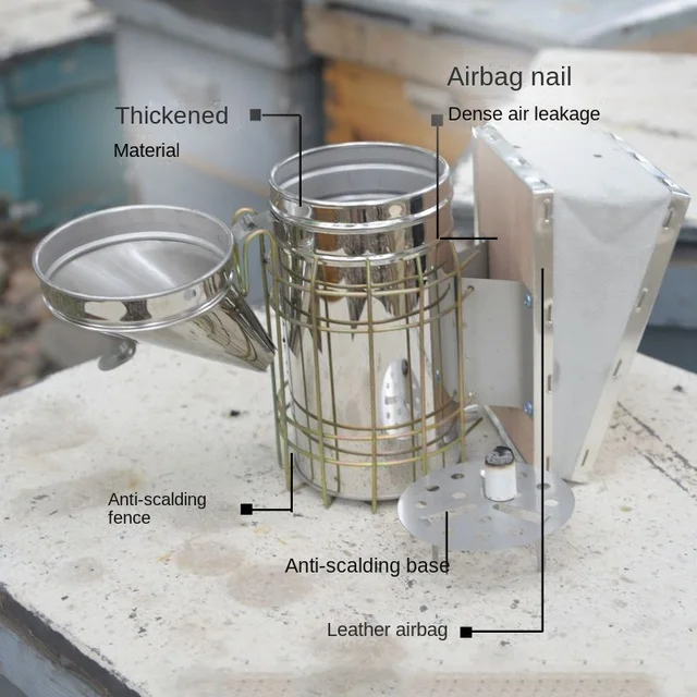 A Méh Dohányosok Testreszabható Rozsdamentes Acélból Készült Méhészeti Permetező Füst Meghajtó Méhek Speciális Füstfúvó Kézikönyve Pajzs Dohányzóval - Image 6