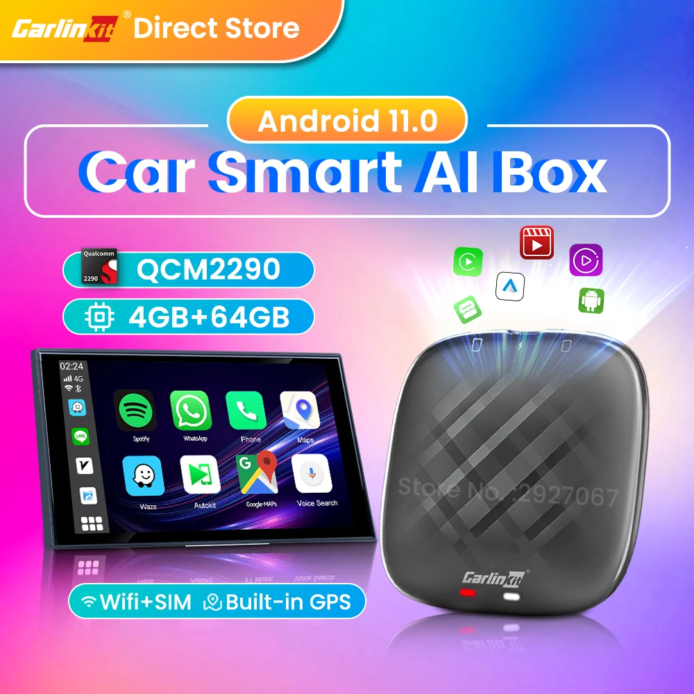 

CarlinKit Ai Box Mini CarPlay Android 11 TV Box 4G LTE+Wifi Dual Bluetooth Wireless CarPlay Android Auto Streaming Box for Car