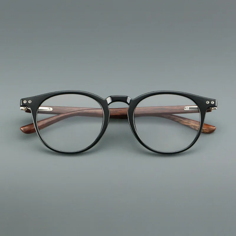 MOMOJA Mode Retro Runde Männer und Frauen Gläser Ultra Licht Große Größe Holzmaserung Farbe Optische Brillen Rahmen 003 – Detail 3