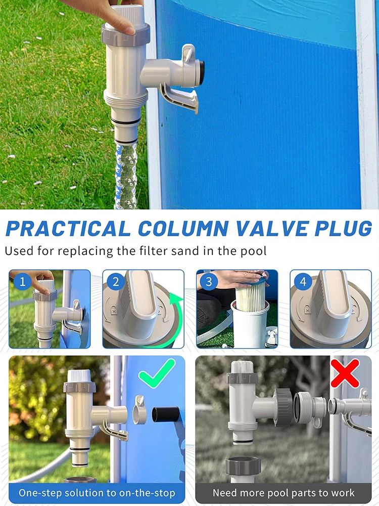Pool Hose Adapter, Swimming Pool Replacement Parts Pool Hose Bracket and Plunger Valve for Above Ground Swimming Pool