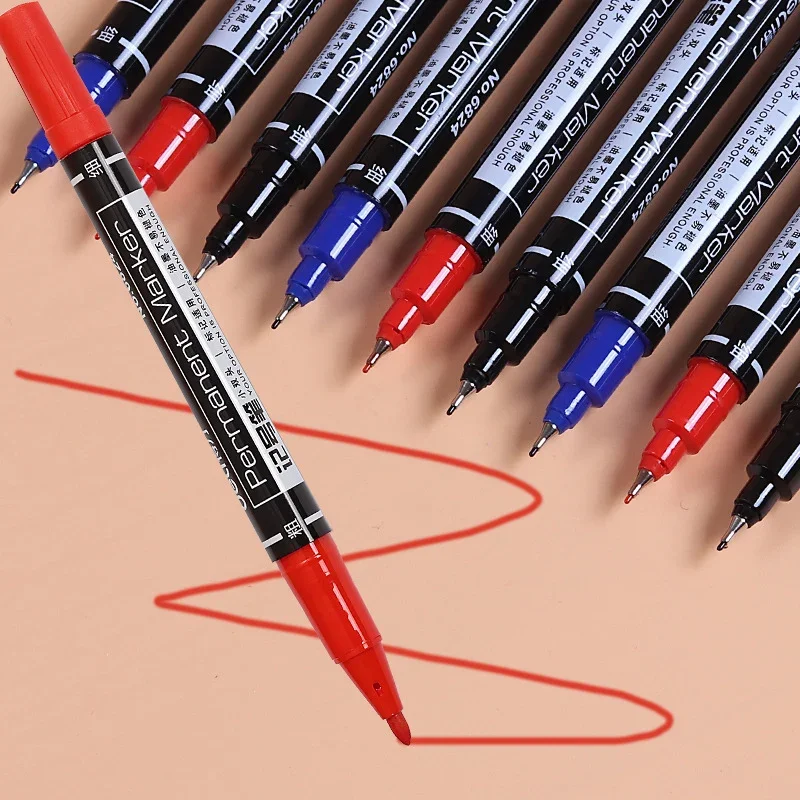 3Pcs High Quality Waterproof Permanent dual Tip 0.5/1.0 mm Nib Black Blue Red Art Marker Pens Student School Office Stationery 3