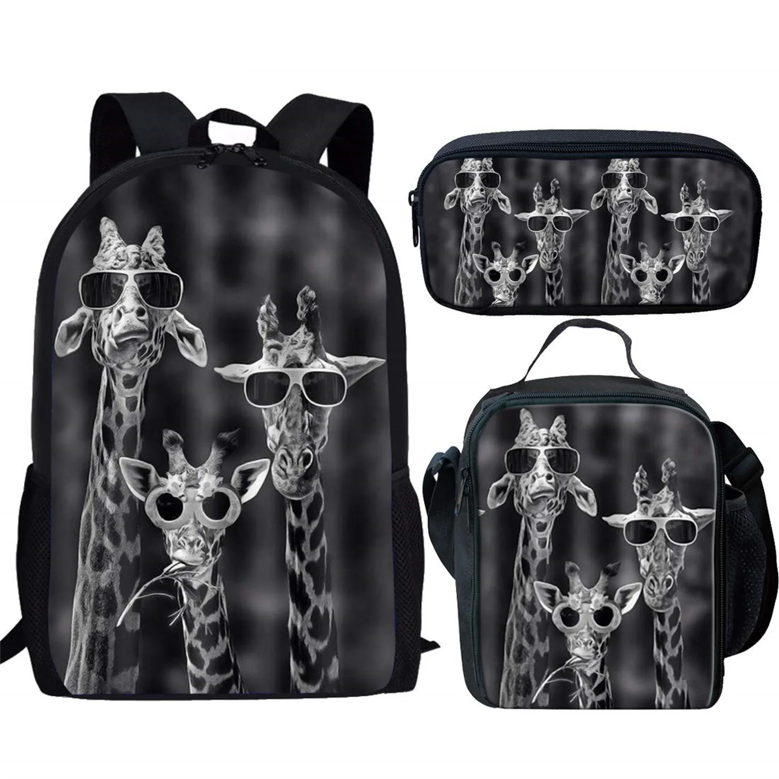 3Pcs School Bags for Teen Girls Funny Giraffe Print Casual Women Backpack Bookbag for College Student Large Capacity Backpack