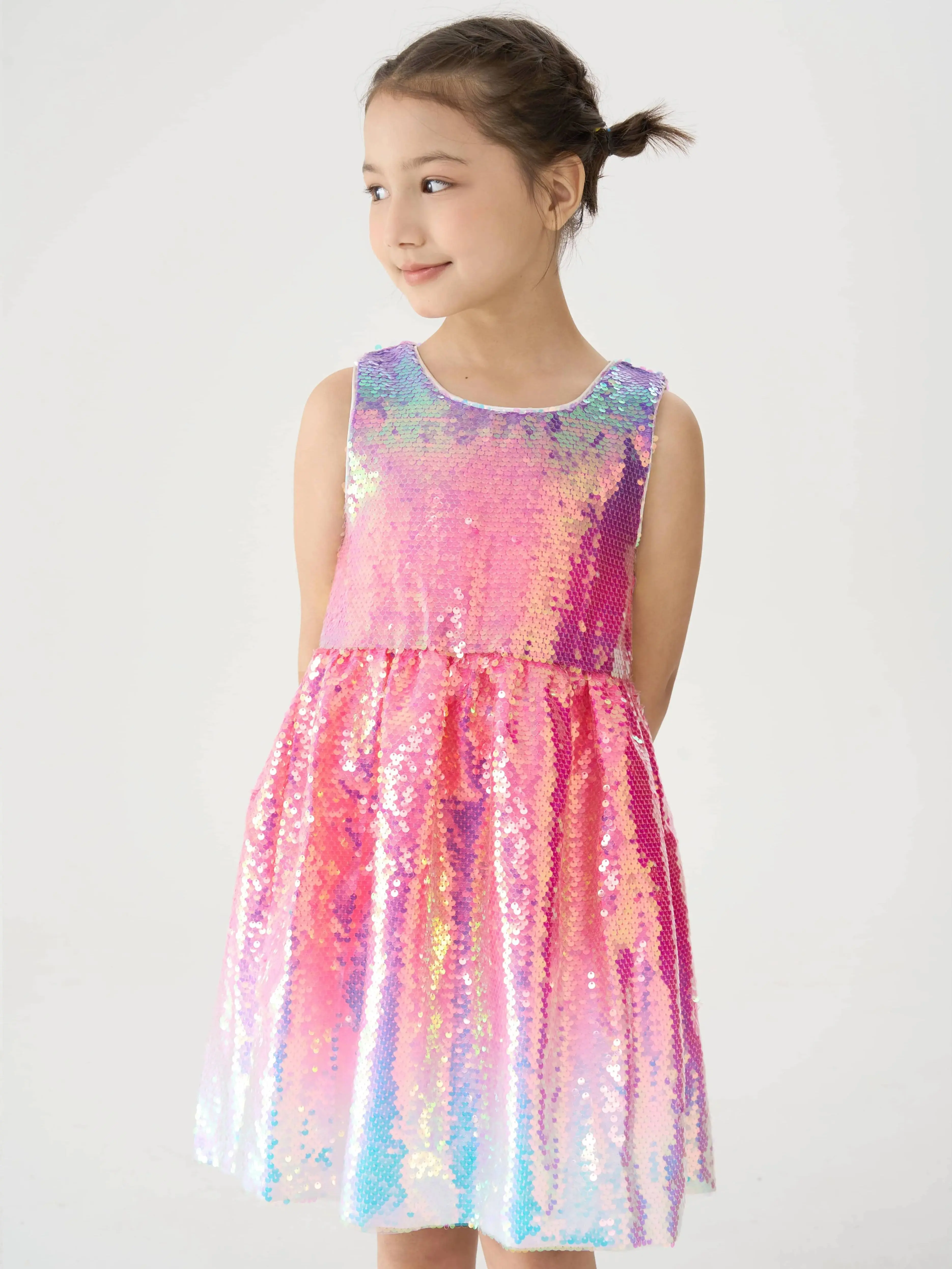 Girl Ombre Pastel Gradient Shimmer Sparkle Starts Sequin Birthday Party Dress【Lavender Frost】