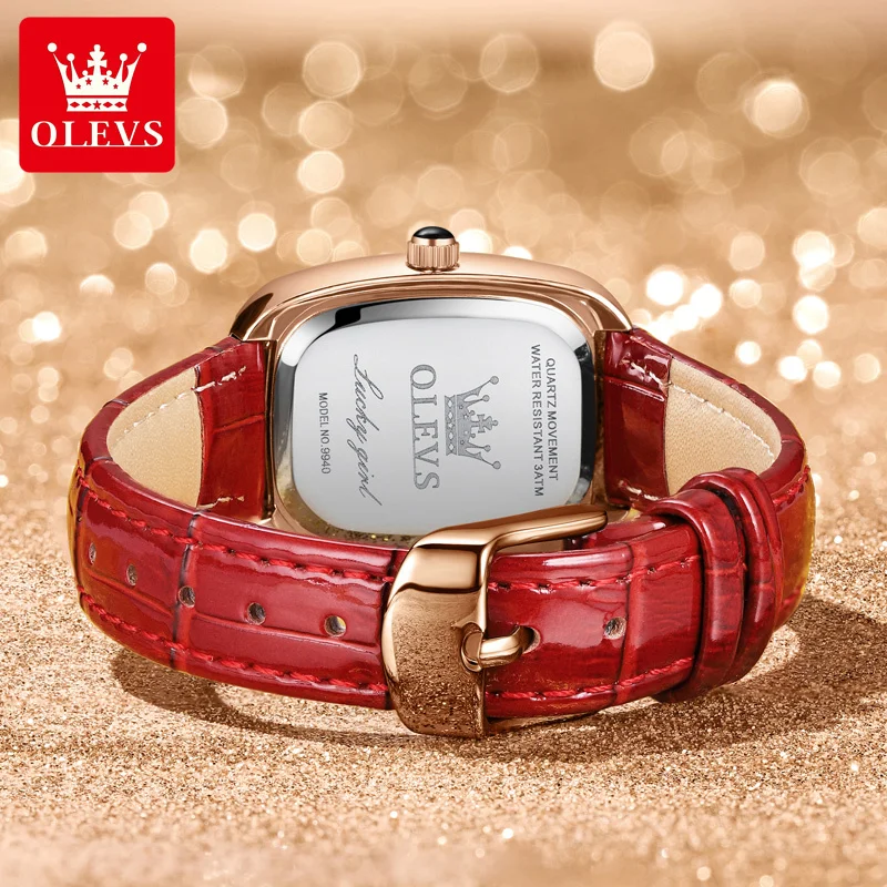 OLEVS Luxury Rhinestone Elegant Fashion Watch Women Quartz Watches Red Leather Band Ladies Wristwatch Gift Reloj Mujer