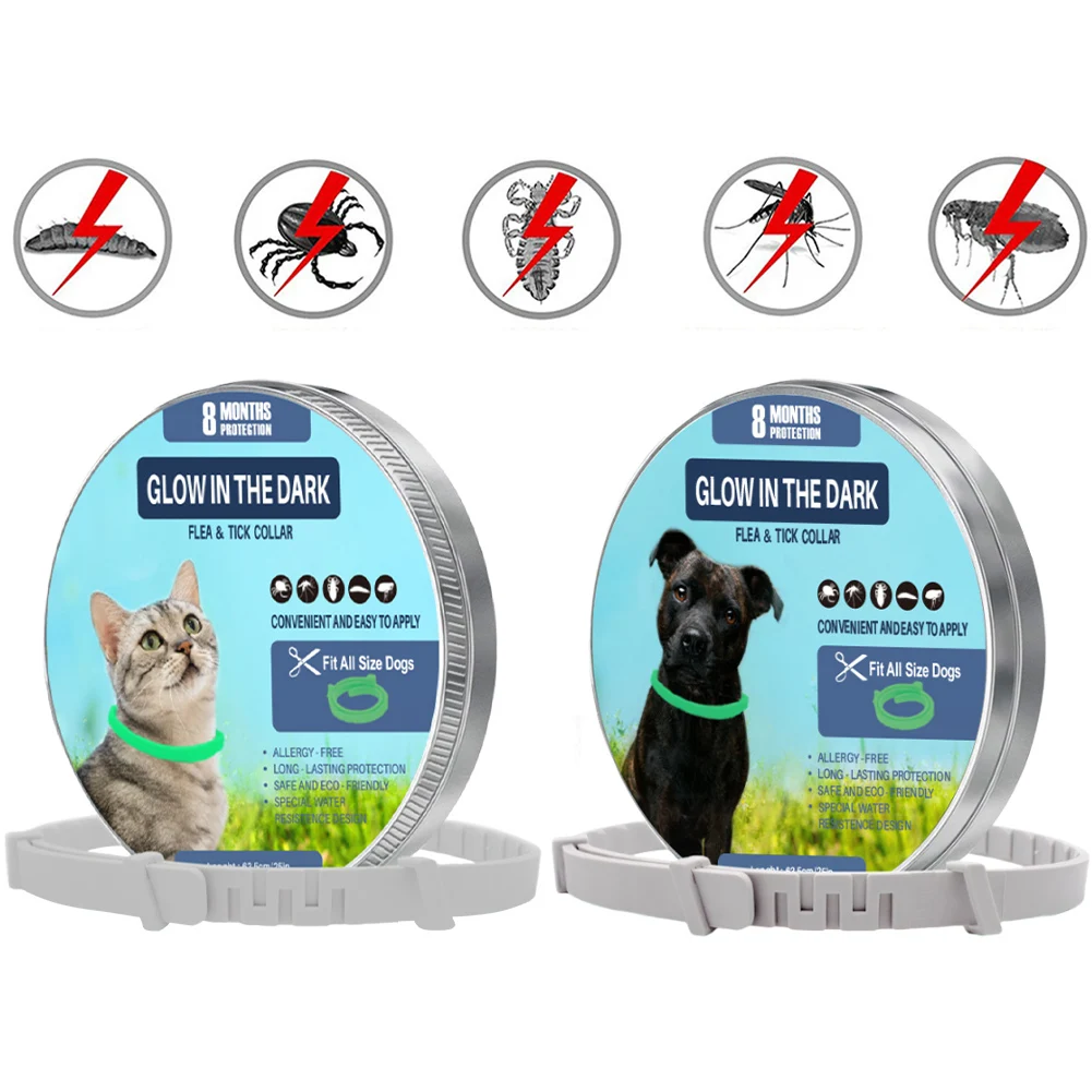 Pet Flea Collar Flea and Tick Collar Luminous Up To 8 Months Protection Adjustable Size Fluorescent for Dogs and Cats