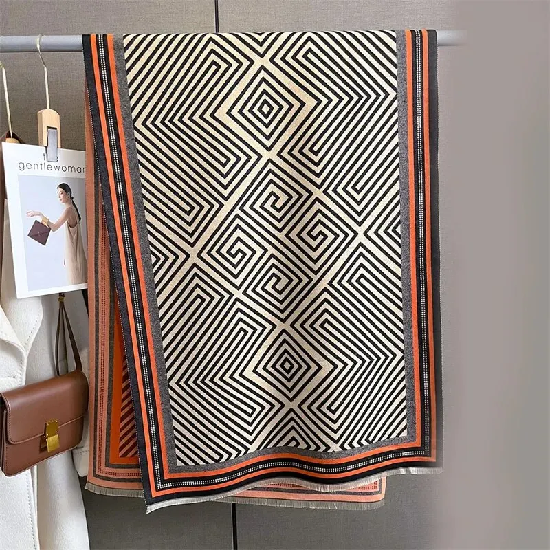 Kvinders vinter Cashmere Bufanda tørklæde Luksusprint Tykt Pashmina Varmt Warp tæppe med kvast rejse ponchostole_voghion.com
