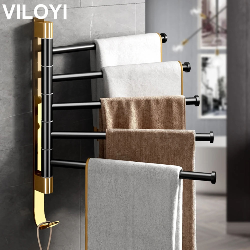 VILOYI Rotatable Towel Holder Bathroom Wall Mounted Towel Rack Without Drilling Self adhesive