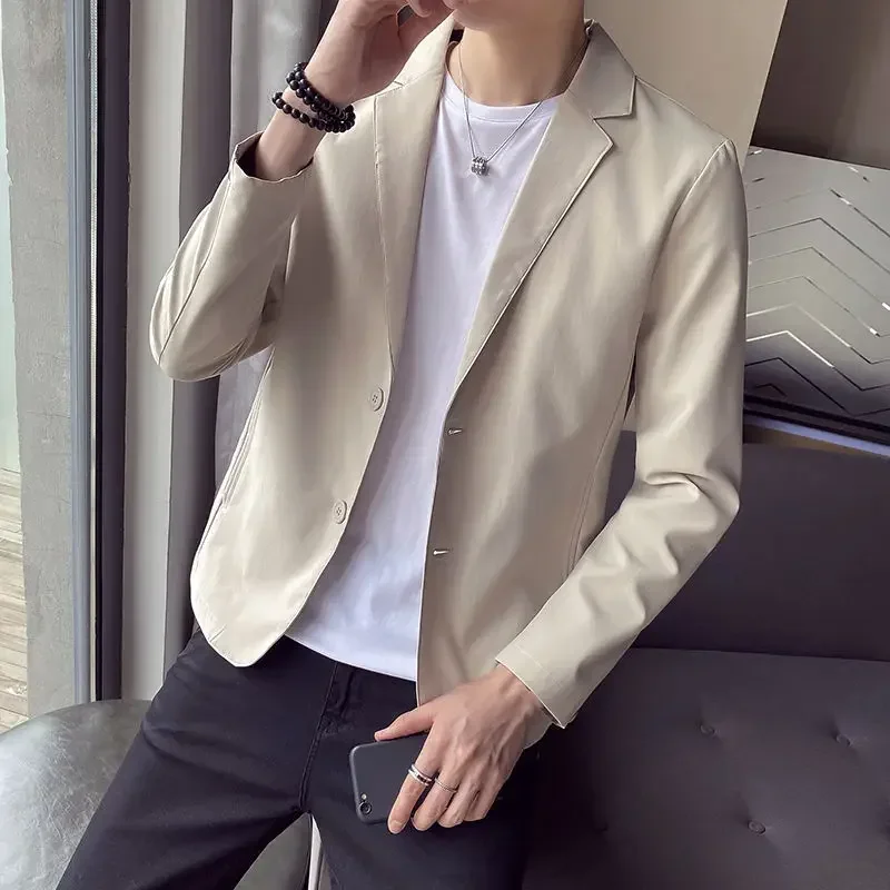 thumbnail image 1 of Chaqueta de traje de fiesta para hombre, chaqueta corta color caqui para hombre, abrigo corto, moda 2024, ropa de primavera, elegante, de alta calidad, clásica, informal, 1 of 5