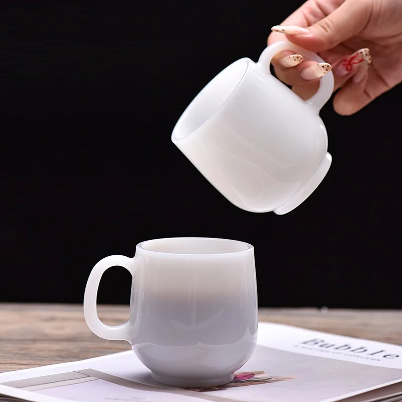 Heavy Glass Mug Cup 220ml 7oz Heat Resistant Jade Like White Thick Coffee Mug Tea Juice Water Cup 1 Piece