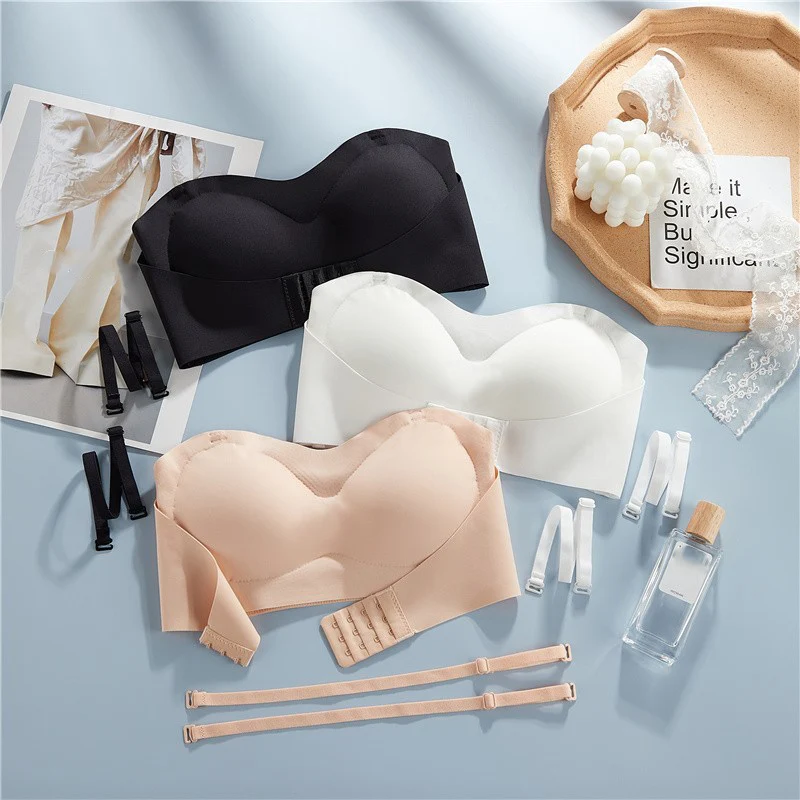 

Strapless Bralette Top Women Thin Section Gather Non-Slip Bras Invisible Lift Push Up Tube Tops Beautiful Back Underwear